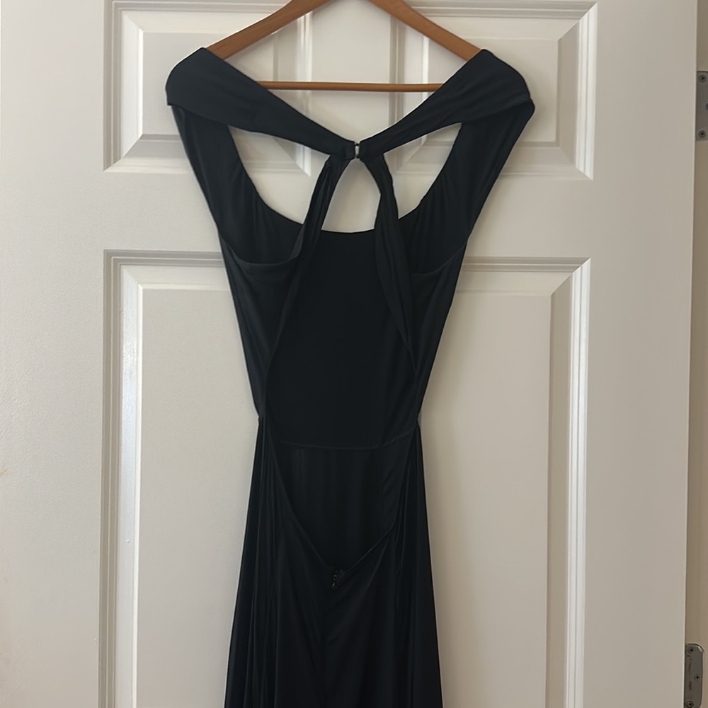 SOLD Reformation Black Maxi Dress; Slit, Off-Shoulder, Cut-Out Sides, Cross-Back